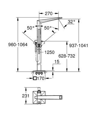 ערכה חיצונית מהרצפה 23119000 ALLURE BRILLIANT כרום GROHE