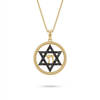 שרשרת ותליון מגן דוד וחי יהלומים שחורים  זהב 14K