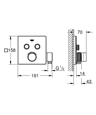 כיסוי חיצוני 4 דרך 29125000 GROHTHERM SMARTCONTROL כרום GROHE