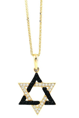 שרשרת מגן דוד שחור ולבן 14 קראט P-123