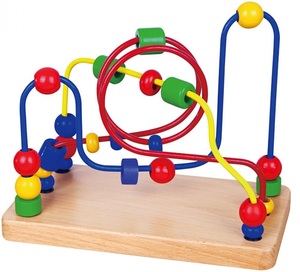 מבוך חרוזים צבעוני שלוש מסלולים מעץ מלא