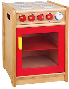 תנור וכיריים למשחק ילדים מעץ מלא - אדום