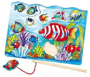 פאזל דגים וחכה מגנטיים מעץ מלא 10 חלקים