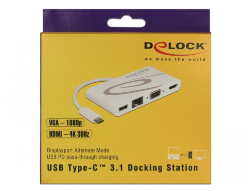 Delock USB Type-C™ 3.1 Docking Station HDMI 4K 30 Hz + VGA + LAN + USB PD