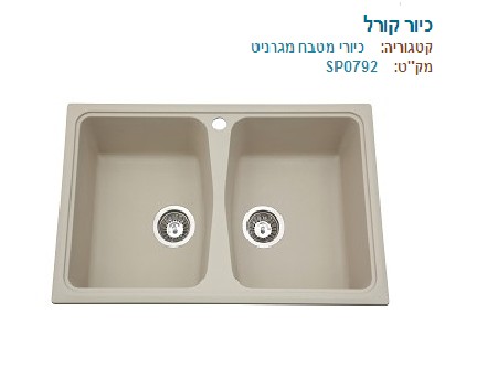 כיור כפול דגם קןרל-גרניט 10 שנים אחריות.