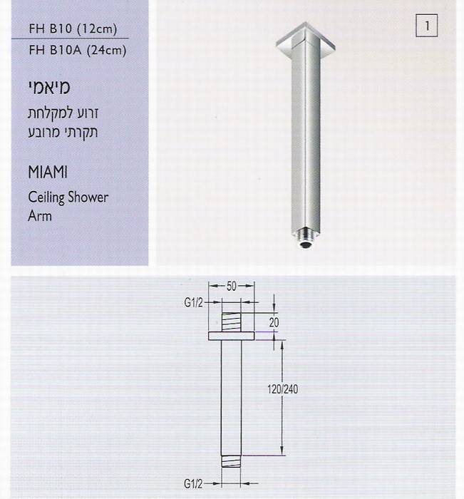 מיאמי -זרוע לראש מקלחת מהתקרה