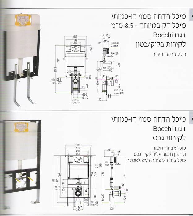 מיכל הדחה סמוי דק במיוחד -8 ס"מ.bochi תוצרת איטליה.