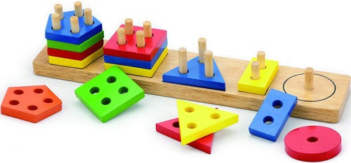 לוח התאמת צורות גיאומטריות ולימוד צבעים מעץ 16 חלקים