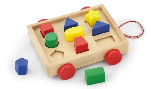 עגלת התאמת צורות עם חוט משיכה מעץ מלא 10 חלקים