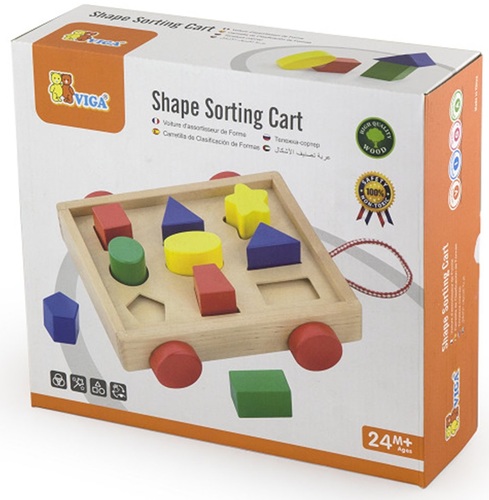 עגלת התאמת צורות עם חוט משיכה מעץ מלא 10 חלקים