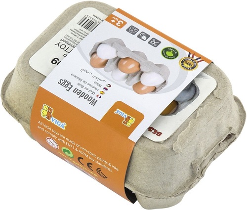 קרטון עם שישיית ביצים מעץ למשחקי דמיון