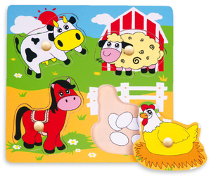 פאזל מעץ לפעוטות עם כפתורים 4 חלקים - חיות חווה