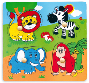 פאזל מעץ לפעוטות עם כפתורים 4 חלקים - חיות הג