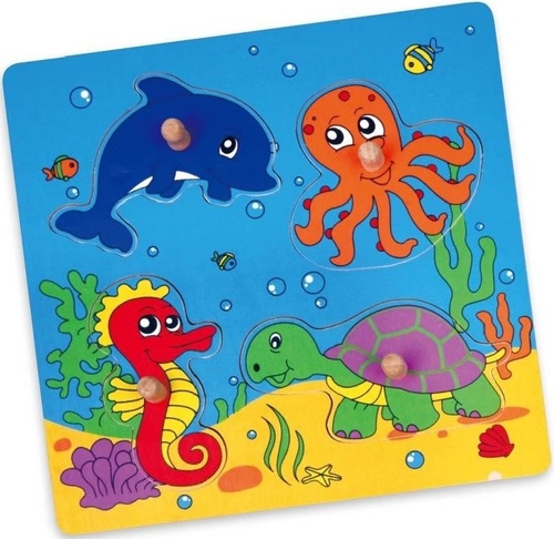 פאזל מעץ לפעוטות עם כפתורים 4 חלקים - יצורי הים