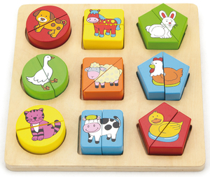 פאזל לפעוטות חצאים מעץ 18 חלקים - חיות