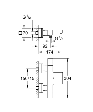 ברז סוללה 34497000 GROHTHERM CUBE כרום GROHE