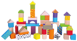 דלי 50 קוביות בנייה מעץ - צורות וצבעים