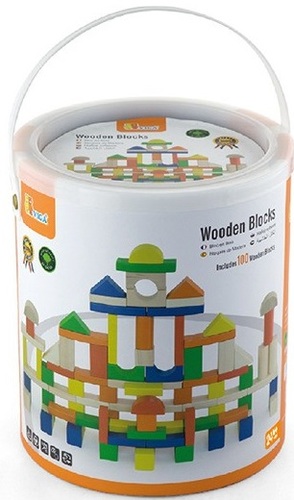 דלי 100 קוביות בנייה מעץ