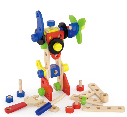 דלי 68 קוביות בנייה מעץ - אומים וברגים