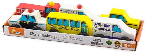 סט 6 מכוניות שירות עירוניות מעץ מלא