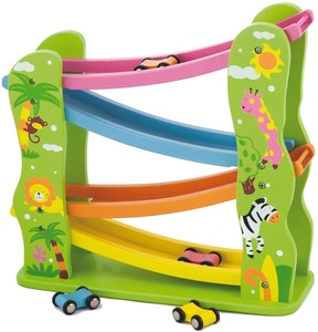 מסלול עץ למכוניות + 4 מכוניות