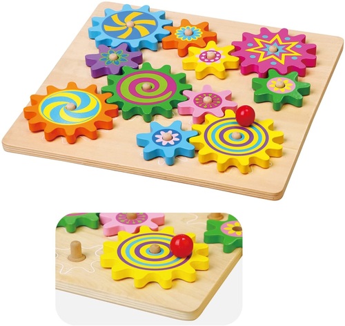 לוח גלגלי שיניים צבעוניים מעץ