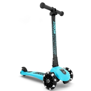 קורקינט לילדים ידית מתקפלת Highwaykick 3 LED, אורות ב 3 גלגלים ומונע התהפכות BLUEBERRY תכלת