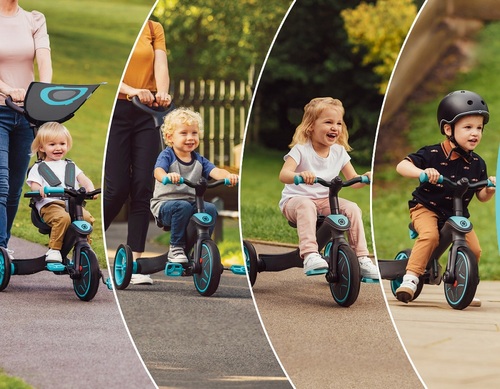תלת אופן הכל באחד Explorer Trike 4 in 1 הופך לאופני איזון - טורקיז