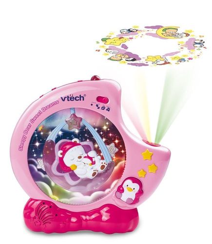 מקרן לתינוק משולב מנורת לילה עם שלט לילה דוב - ורוד