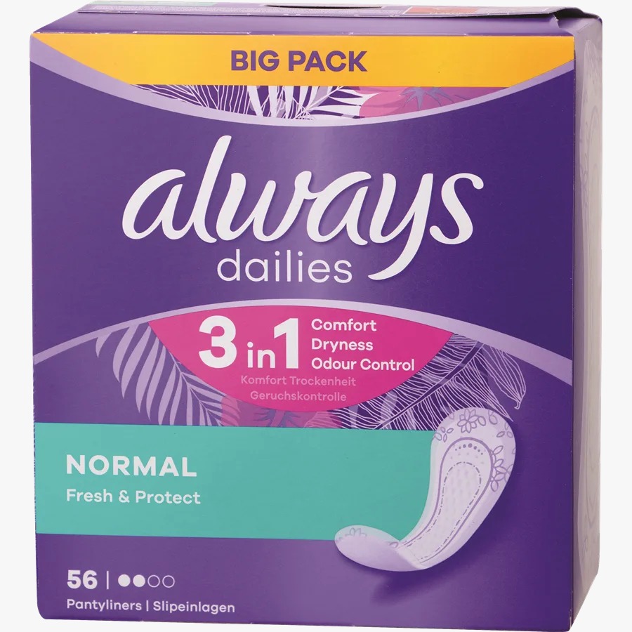 מגני תחתון נורמל עם ניחוח | 56 יחידות |  always dailies - Normal Fresh & Protect |  &nbsp;