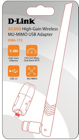 מתאם רשת אלחוטי D-Link DWA‑172 Wireless AC600 Dual Band High Gain USB Adapter