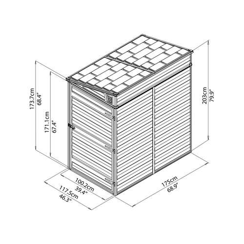 מחסן גינה Skylight אפור גג חד שיפועי 1.2x1.8 מק