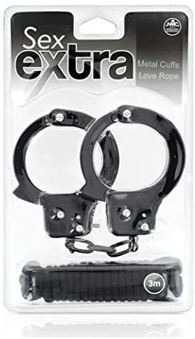 אזיקי מתכת איכותיים - NMC - Sex Extra Hand Cuff & Rope 3m שחור
