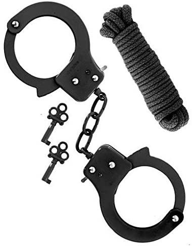 אזיקי מתכת איכותיים - NMC - Sex Extra Hand Cuff & Rope 3m שחור