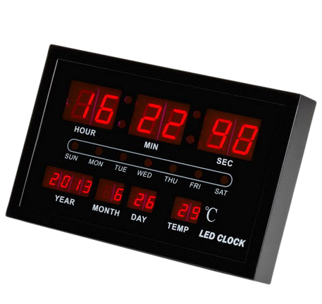 שעון קיר דיגיטלי Led עם תאריך, יום וטמפ'