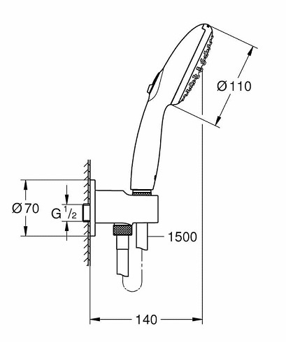 סט מזלף מקלחת כולל צינור ונקודת מים GROHE-גרואה 26406003