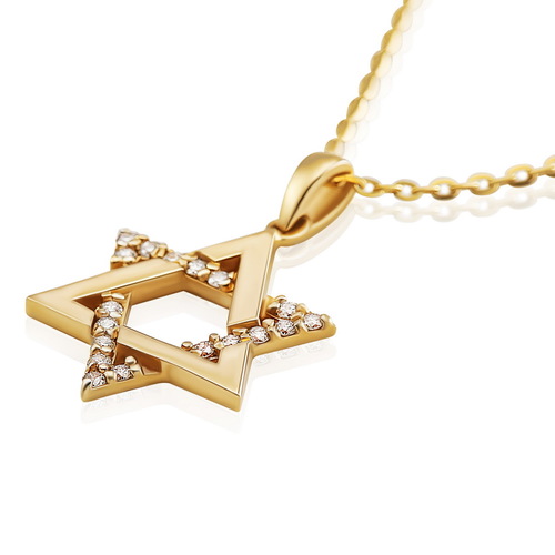שרשרת ותליון מגן דוד יהלומים זהב 14K