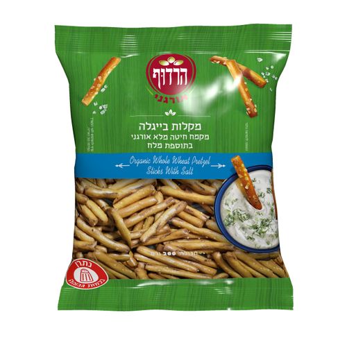 מקלות בייגלה עם מלח מקמח מלא אורגני 200 גרם הרדוף Organic Whole Wheat Pretzel Sticks with Salt 200gr Harduf
