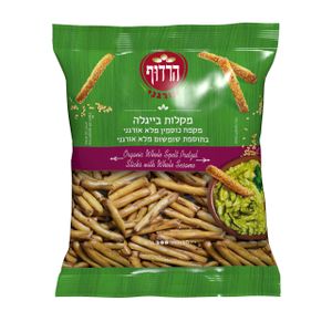 מקלות בייגלה כמקמח כוסמין מלא אורגני בתוספת שומשום אורגני 200 גרם הרדוף Organic Whole Spelt Pretzel Sticks with Sesame Seeds 200gr Harduf
