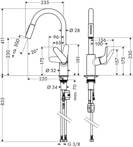 ברז מטבח נשלף HANSGROHE פוקוס דגם 31813000