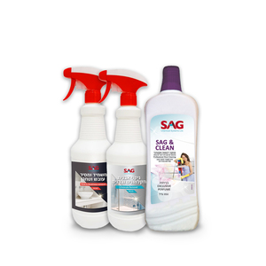 מקלחונית לניקוי אבנית MK105 + סבון SAG&CLEAN + מסיר עובש OV106