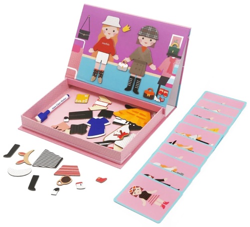 מארז יצירה במגנטים 50 חלקים, 10 כרטיסיות ומארקר מחיק - מתלבשים