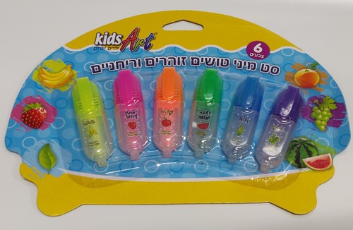 סט 6 מיני טושים זוהרים ריחניים קידס ארט