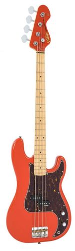 Vintage V4 ReIssued Maple Fingerboard Bass Guitar ~ Firenza Red