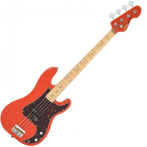 זוית נוספת Vintage V4 ReIssued Maple Fingerboard Bass Guitar ~ Firenza Red