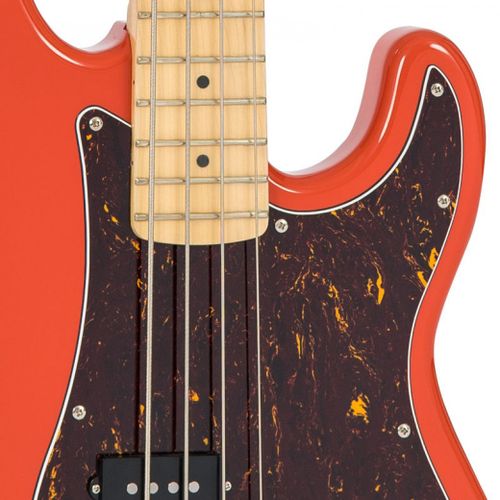זוית נוספת Vintage V4 ReIssued Maple Fingerboard Bass Guitar ~ Firenza Red