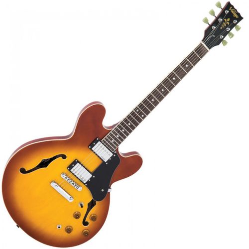 זוית נוספת Vintage VSA500 ReIssued Semi Acoustic Guitar ~ Honeyburst