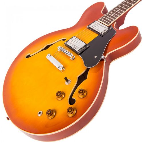 זוית נוספת Vintage VSA500 ReIssued Semi Acoustic Guitar ~ Honeyburst