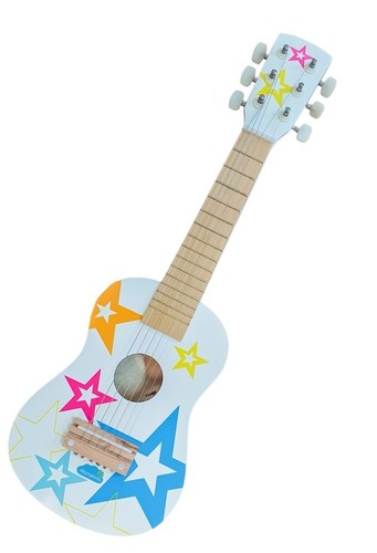 גיטרה קלאסית לילדים מעץ עם מנגנון כיוונון - לבן