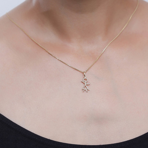שרשרת ותליון בן/בת יהלומים זהב 14K